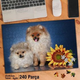 Asil Hobi Sevimli Köpekler-Ay Çiçeği-Hayvan Yapboz-Ayak Destekli Çerçeveli 240 Parça Puzzle