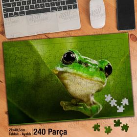 Asil Hobi Sevimli Kurbağa-Yeşil-Yaprak-Doğa Yapboz-Ayak Destekli Çerçeveli 240 Parça Puzzle