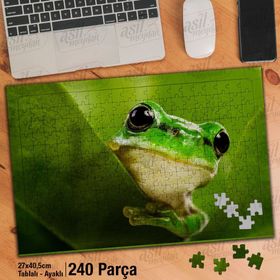 Asil Hobi Sevimli Kurbağa-Yeşil-Yaprak-Doğa Yapboz-Ayak Destekli Çerçeveli 240 Parça Puzzle