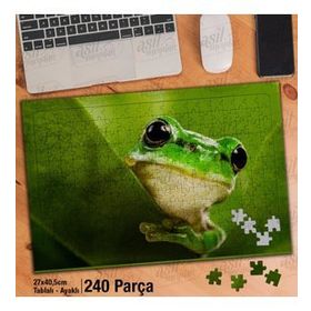 Asil Hobi Sevimli Kurbağa-Yeşil-Yaprak-Doğa Yapboz-Ayak Destekli Çerçeveli 240 Parça Puzzle