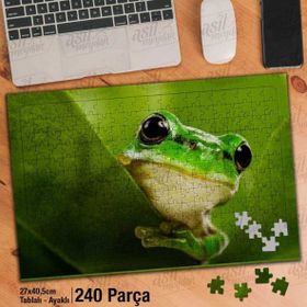 Asil Hobi Sevimli Kurbağa-Yeşil-Yaprak-Doğa Yapboz-Ayak Destekli Çerçeveli 240 Parça Puzzle