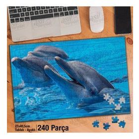 Asil Hobi Sevimli Mutlu Yunus Balıkları-Hayvan Yapboz-Ayak Destekli Çerçeveli 240 Parça Puzzle