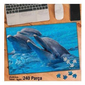 Asil Hobi Sevimli Mutlu Yunus Balıkları-Hayvan Yapboz-Ayak Destekli Çerçeveli 240 Parça Puzzle