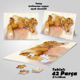 Asil Hobi Sevimli Turuncu Kedi-Hayvan Yapboz-Ayak Destekli Çerçeveli 42 Parça Puzzle