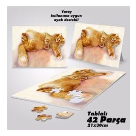 Asil Hobi Sevimli Turuncu Kedi-Hayvan Yapboz-Ayak Destekli Çerçeveli 42 Parça Puzzle