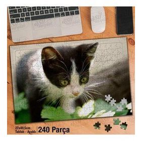 Asil Hobi Sevimli Yavru Kedi-Hayvan-Tabiat Yapboz-Ayak Destekli Çerçeveli 240 Parça Puzzle