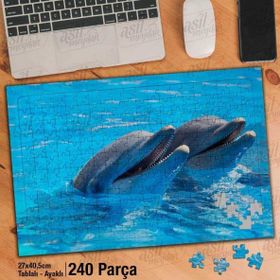 Asil Hobi Sevimli Yunus Balıkları-Hayvan-Tabiat Yapboz-Ayak Destekli Çerçeveli 240 Parça Puzzle