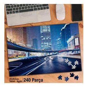 Asil Hobi Shanghai Çin-Modern Bina-Işıklı Yol Yapboz-Ayak Destekli Çerçeveli 240 Parça Puzzle