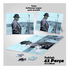 Asil Hobi Şık Modern Giyimli Mustafa Kemal Atatürk-Yapboz-Ayak Destekli Çerçeveli 42 Parça Puzzle