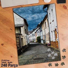 Asil Hobi Sıra Evler-Bulutlar-Mavi-Gökyüzü Yapboz-Ayak Destekli Çerçeveli 240 Parça Puzzle