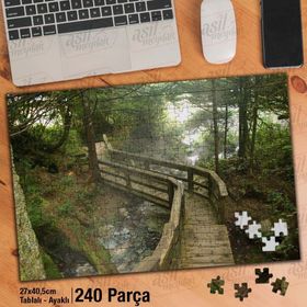 Asil Hobi Sis-Tahta Köprü-Ağaçlar-Dere-Doğa Yapboz-Ayak Destekli Çerçeveli 240 Parça Puzzle
