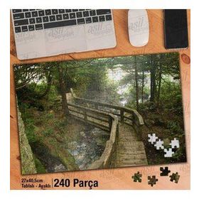 Asil Hobi Sis-Tahta Köprü-Ağaçlar-Dere-Doğa Yapboz-Ayak Destekli Çerçeveli 240 Parça Puzzle