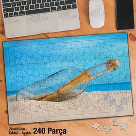 Asil Hobi Şişe İçinde Not Kağıdı-Kum-Sahil-Deniz Yapboz-Ayak Destekli Çerçeveli 240 Parça Puzzle