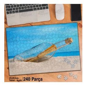 Asil Hobi Şişe İçinde Not Kağıdı-Kum-Sahil-Deniz Yapboz-Ayak Destekli Çerçeveli 240 Parça Puzzle