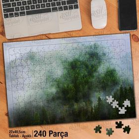 Asil Hobi Sisli Dağ-Ağaçlar-Doğa-Manzara Yapboz-Ayak Destekli Çerçeveli 240 Parça Puzzle