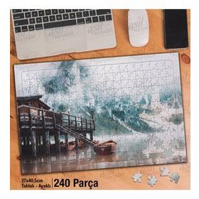 Asil Hobi Sisli Dağ-Ahşap Ev-Kayık-Deniz-Manzara-Yapboz-Ayak Destekli 240 Parça Puzzle