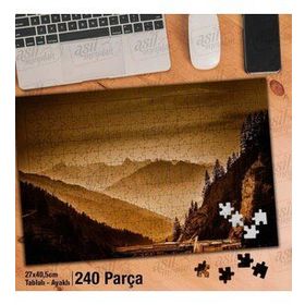 Asil Hobi Sisli Dağlar-Ağaçlar-Doğa-Manzara Yapboz-Ayak Destekli Çerçeveli 240 Parça Puzzle