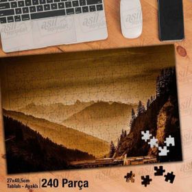 Asil Hobi Sisli Dağlar-Ağaçlar-Doğa-Manzara Yapboz-Ayak Destekli Çerçeveli 240 Parça Puzzle