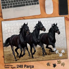Asil Hobi Siyah At-Koşan Atlar-Doğa-Vahşi Yaşam Yapboz-Ayak Destekli Çerçeveli 240 Parça Puzzle