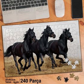 Asil Hobi Siyah At-Koşan Atlar-Doğa-Vahşi Yaşam Yapboz-Ayak Destekli Çerçeveli 240 Parça Puzzle