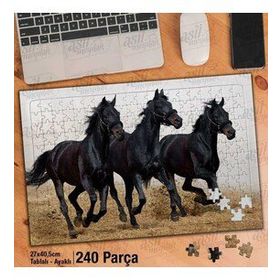 Asil Hobi Siyah At-Koşan Atlar-Doğa-Vahşi Yaşam Yapboz-Ayak Destekli Çerçeveli 240 Parça Puzzle