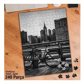 Asil Hobi Siyah Beyaz Resim-Bisiklet-Bina Yapboz-Ayak Destekli Çerçeveli 240 Parça Puzzle