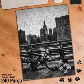 Asil Hobi Siyah Beyaz Resim-Bisiklet-Bina Yapboz-Ayak Destekli Çerçeveli 240 Parça Puzzle