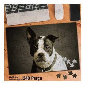 Asil Hobi Siyah Beyaz Tüylü Köpek-Hayvan Yapboz-Ayak Destekli Çerçeveli 240 Parça Puzzle