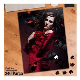 Asil Hobi Siyah Kelebekler-Kırmızı Gül-Kadın Yapboz-Ayak Destekli Çerçeveli 240 Parça Puzzle