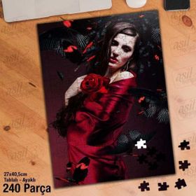 Asil Hobi Siyah Kelebekler-Kırmızı Gül-Kadın Yapboz-Ayak Destekli Çerçeveli 240 Parça Puzzle