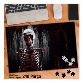 Asil Hobi Siyah-Kırmızı-İskelet-Kemik Yığını Yapboz-Ayak Destekli Çerçeveli 240 Parça Puzzle