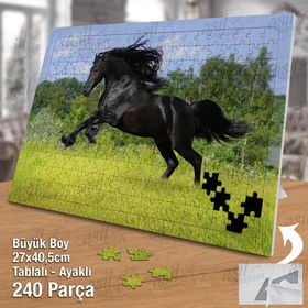 Asil Hobi Siyah Koşan At-Hayvan-Doğa Yapboz-Ayak Destekli Çerçeveli 240 Parça Puzzle