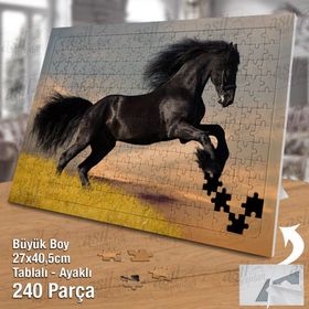Asil Hobi Siyah Koşan At-Hayvan-Doğa Yapboz-Ayak Destekli Çerçeveli 240 Parça Puzzle