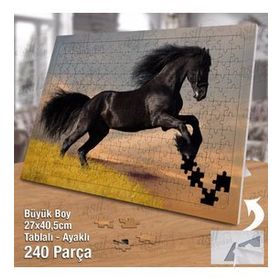 Asil Hobi Siyah Koşan At-Hayvan-Doğa Yapboz-Ayak Destekli Çerçeveli 240 Parça Puzzle
