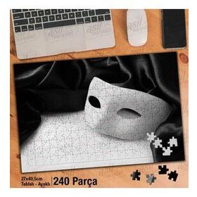 Asil Hobi Siyah Kumaş Üstünde Beyaz Maske-Soyut Yapboz-Ayak Destekli Çerçeveli 240 Parça Puzzle