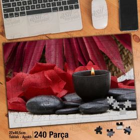 Asil Hobi Siyah Ve Kırmızının Uyumu-Mum-Çiçek Yapboz-Ayak Destekli Çerçeveli 240 Parça Puzzle