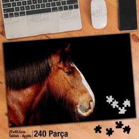 Asil Hobi Siyah Zemin-At-Tay-Hayvan Yapboz-Ayak Destekli Çerçeveli 240 Parça Puzzle