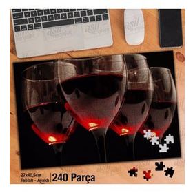 Asil Hobi Siyah Zemin-Kırmızı Şarap Ve Kadeh Yapboz-Ayak Destekli Çerçeveli 240 Parça Puzzle