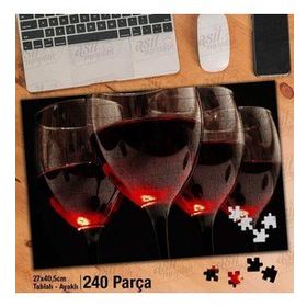 Asil Hobi Siyah Zemin-Kırmızı Şarap Ve Kadeh Yapboz-Ayak Destekli Çerçeveli 240 Parça Puzzle