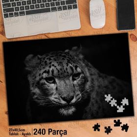 Asil Hobi Siyah Zemin Üzerinde Leopar-Hayvan Yapboz-Ayak Destekli Çerçeveli 240 Parça Puzzle