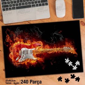 Asil Hobi Siyah Zeminde Alevler-Gitar-Müzik Yapboz-Ayak Destekli Çerçeveli 240 Parça Puzzle