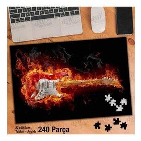 Asil Hobi Siyah Zeminde Alevler-Gitar-Müzik Yapboz-Ayak Destekli Çerçeveli 240 Parça Puzzle