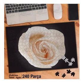 Asil Hobi Siyah Zeminde Beyaz Gül-Çiçek Yapboz-Ayak Destekli Çerçeveli 240 Parça Puzzle
