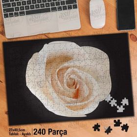 Asil Hobi Siyah Zeminde Beyaz Gül-Çiçek Yapboz-Ayak Destekli Çerçeveli 240 Parça Puzzle