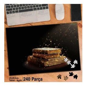 Asil Hobi Siyah Zeminde Eski Kitaplar-Işık-Bilgi Yapboz-Ayak Destekli Çerçeveli 240 Parça Puzzle