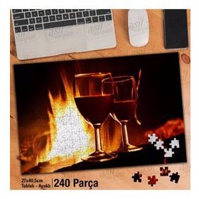 Asil Hobi Şömine Karşısında Kadeh Bardağı-Romatizm Yapboz-Ayak Destekli Çerçeveli 240 Parça Puzzle