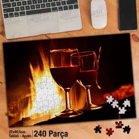Asil Hobi Şömine Karşısında Kadeh Bardağı-Romatizm Yapboz-Ayak Destekli Çerçeveli 240 Parça Puzzle
