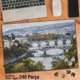 Asil Hobi Sonbahar-Gün Işığı-Eski Prag Köprüsü Yapboz-Ayak Destekli Çerçeveli 240 Parça Puzzle