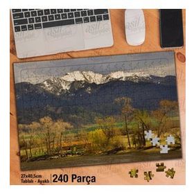 Asil Hobi Sonbahar-Karlı Dağlar-Ağaçlar-Doğa Yapboz-Ayak Destekli Çerçeveli 240 Parça Puzzle