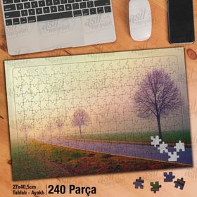 Asil Hobi Sonsuz Yol-Sis-Peyzaj-Ağaçlar-Doğa Yapboz-Ayak Destekli Çerçeveli 240 Parça Puzzle